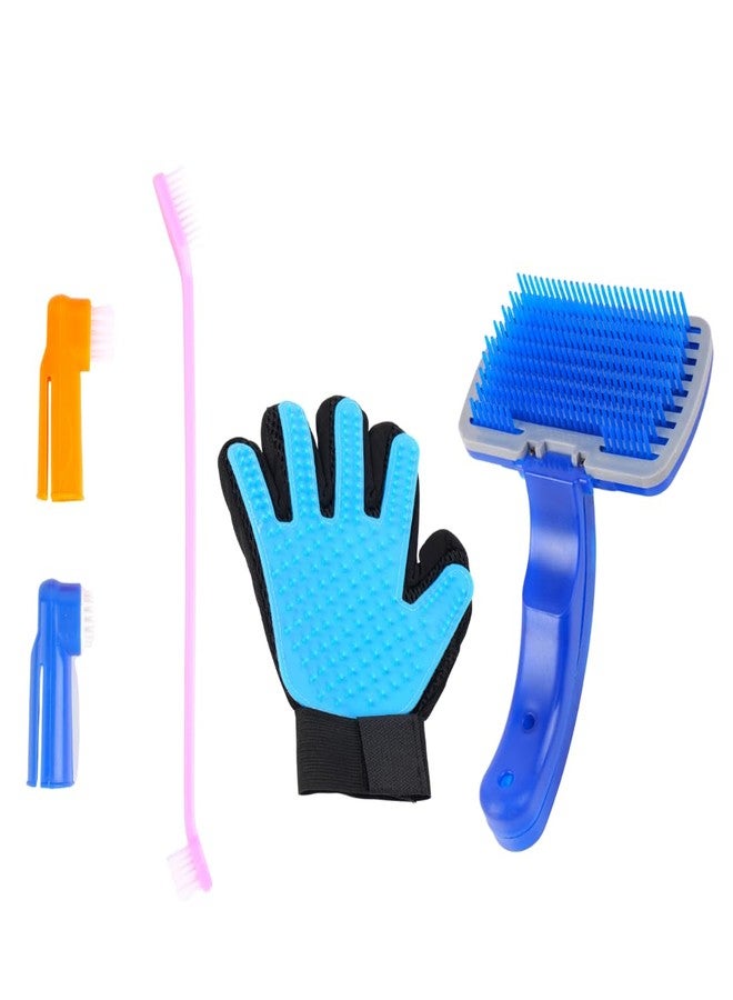 REGIIS Pet Grooming Kit with Self-Cleaning Slicker Brush, Deshedding Glove, Hair Removal Tool, Professional Dog Cat Brush Set, Blue and Black(PACK OF 3) - Image 1